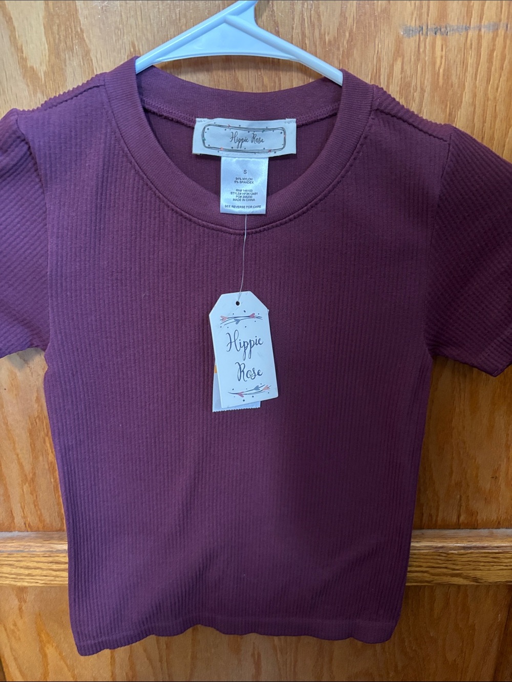Hippie Rose Girls' Ribbed Short Sleeve Top in Plum